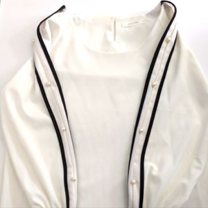 White Blouse with pearl sleeve piping and detailing